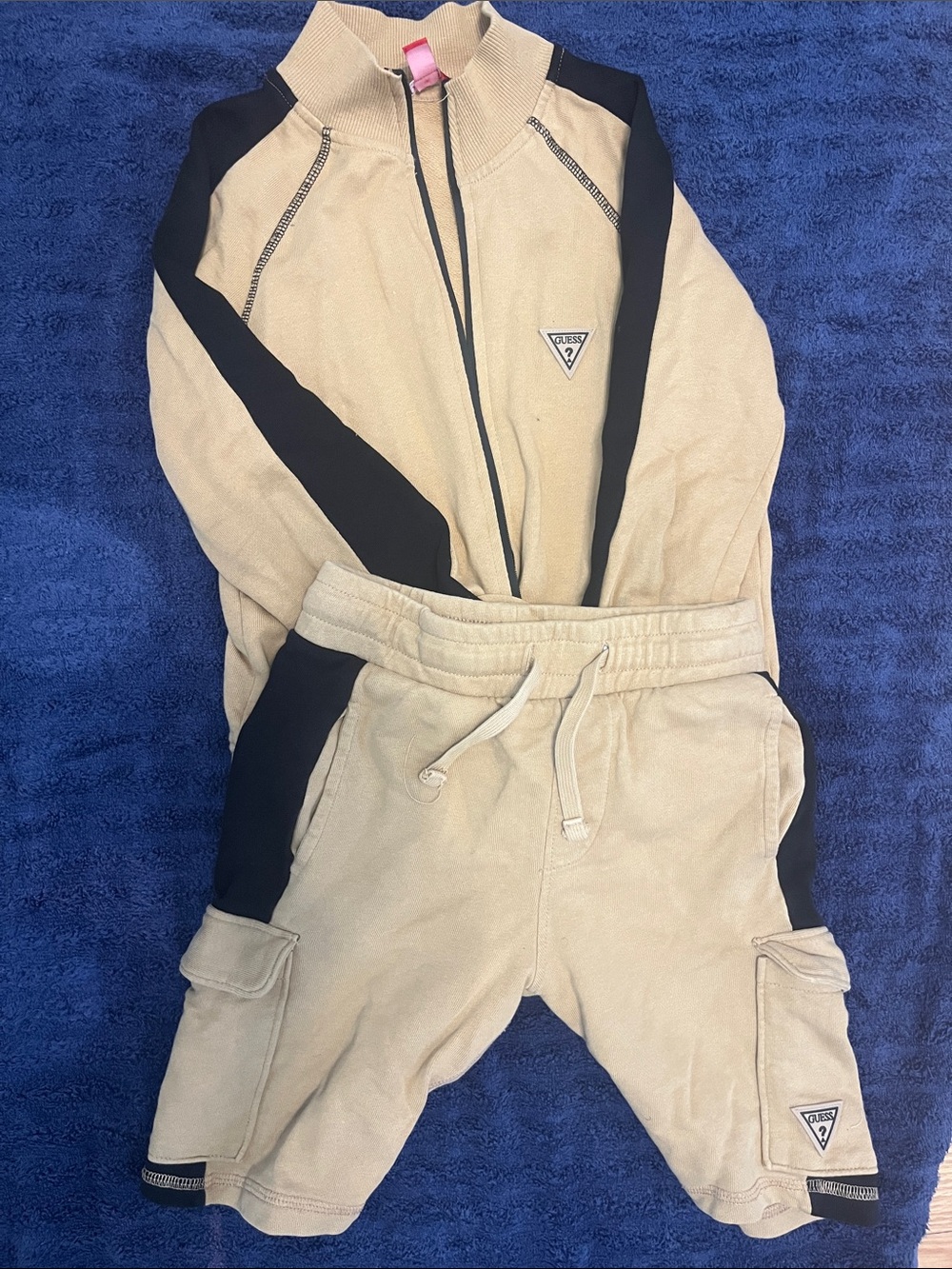 GUESS Beige and Black Two-Piece Cargo Sweatshorts Set